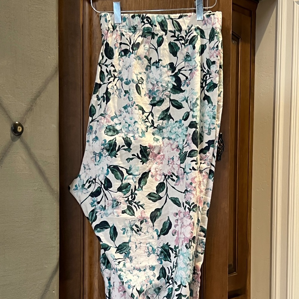 Vintage Print Linen, Tapered Leg Pants